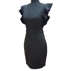 Express Black V-Neck Ruffle Sleeve Sheath Dress - Size 2